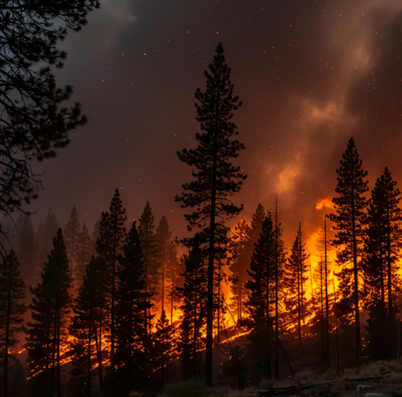 Wildfire burning up a mountain covered by AFN's structure protection insurance.